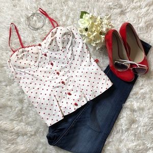 White w/ Red Polka Vintage Top Small
